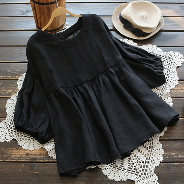 Fashion Ruffle Tunic Vintage Casual Linen Top