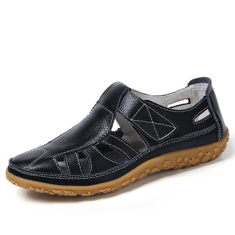 Women Gladiator  Genuine Leather Hollow Flat Sandals