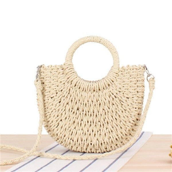 Handmade Half-Round Rattan Woven Straw Bag