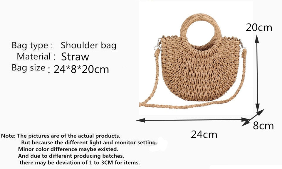 Handmade Half-Round Rattan Woven Straw Bag