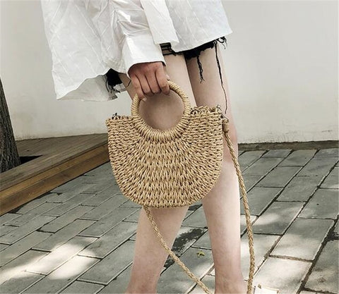 Handmade Half-Round Rattan Woven Straw Bag