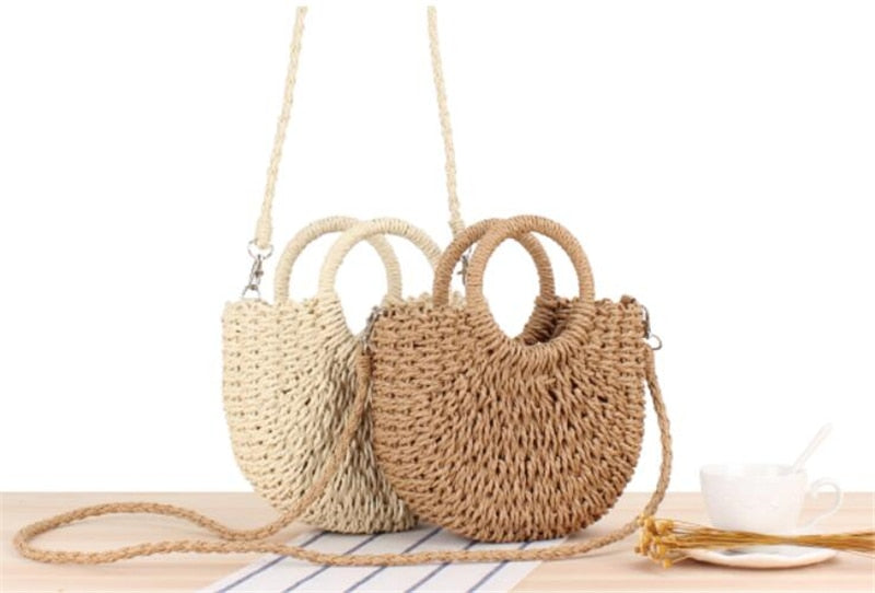 Handmade Half-Round Rattan Woven Straw Bag