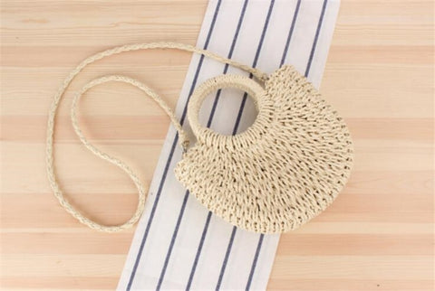 Handmade Half-Round Rattan Woven Straw Bag