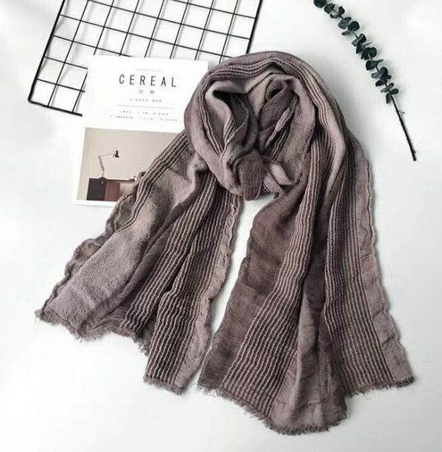 Cotton And Linen Striped Plaid Bubble long men scarf