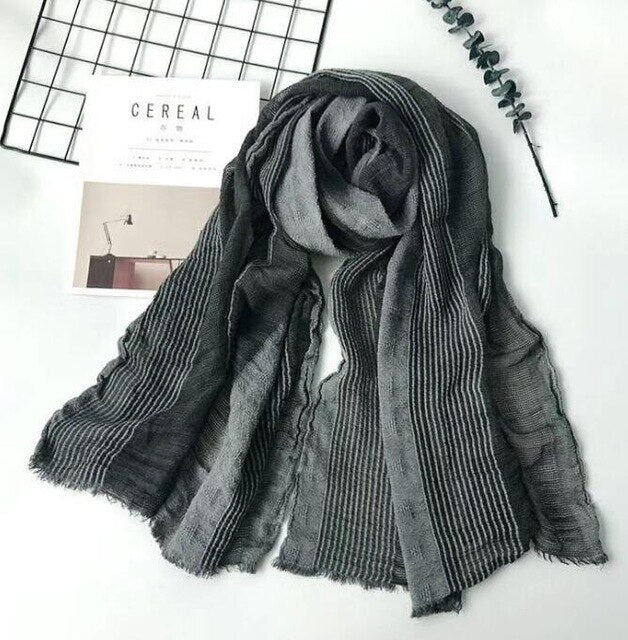 Cotton And Linen Striped Plaid Bubble long men scarf