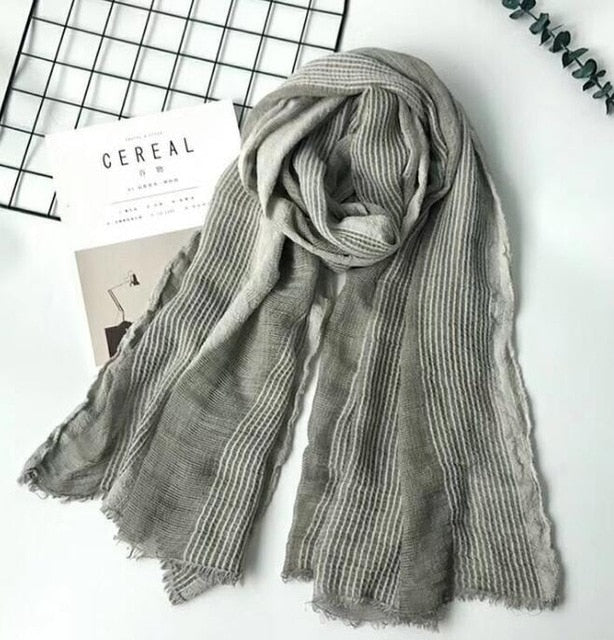 Cotton And Linen Striped Plaid Bubble long men scarf