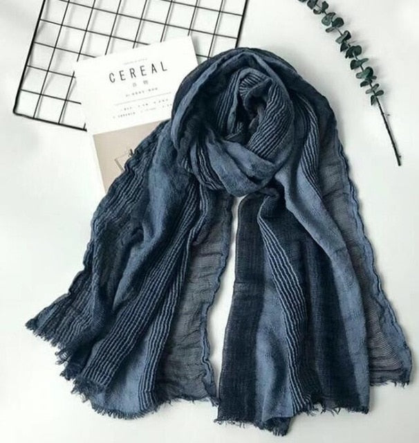 Cotton And Linen Striped Plaid Bubble long men scarf