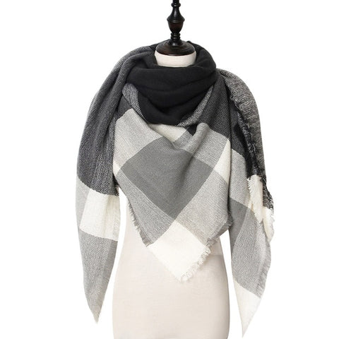 Plaid Triangle Pashmina Shawl Winter Cashmere Women Scarf