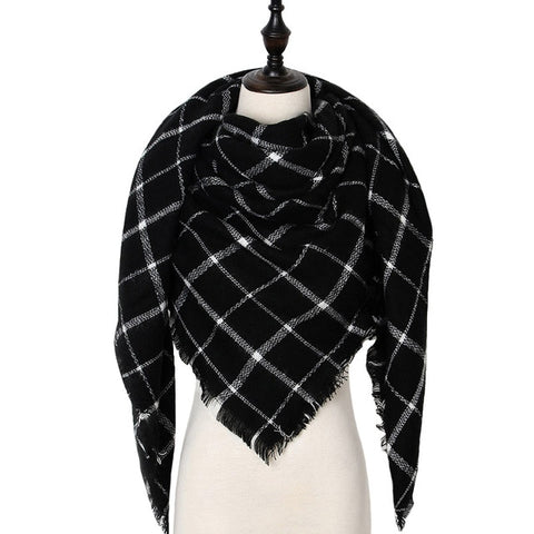 Plaid Triangle Pashmina Shawl Winter Cashmere Women Scarf