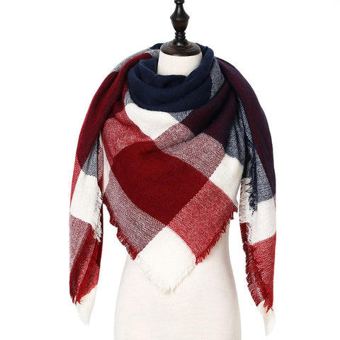 Plaid Triangle Pashmina Shawl Winter Cashmere Women Scarf