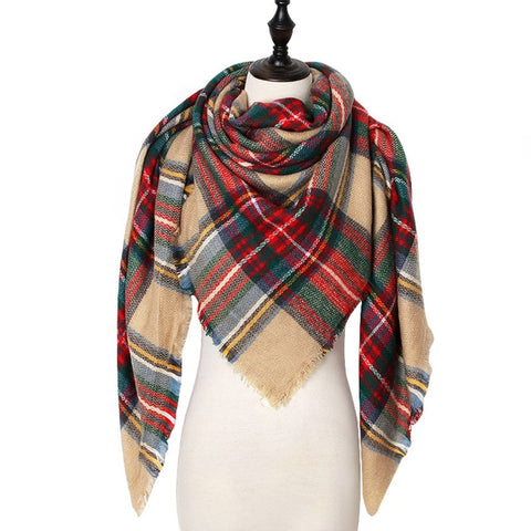 Plaid Triangle Pashmina Shawl Winter Cashmere Women Scarf