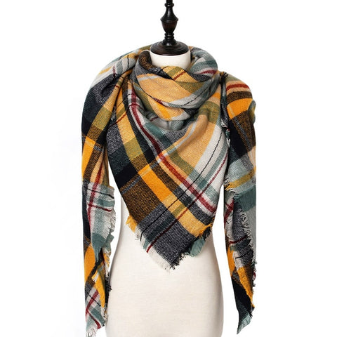 Plaid Triangle Pashmina Shawl Winter Cashmere Women Scarf