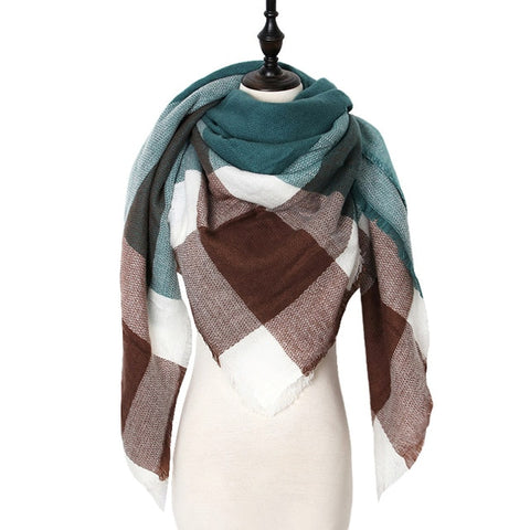 Plaid Triangle Pashmina Shawl Winter Cashmere Women Scarf