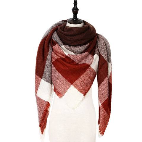 Plaid Triangle Pashmina Shawl Winter Cashmere Women Scarf