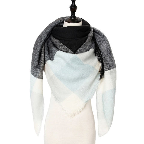 Plaid Triangle Pashmina Shawl Winter Cashmere Women Scarf