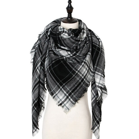 Plaid Triangle Pashmina Shawl Winter Cashmere Women Scarf