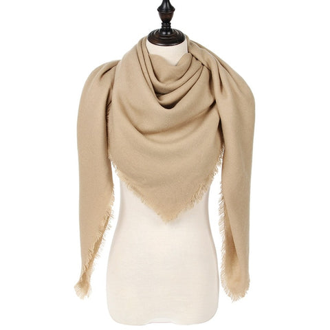 Plaid Triangle Pashmina Shawl Winter Cashmere Women Scarf