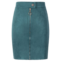 Vintage Style  Front Zipper Button Suede Mini Pencil Skirt