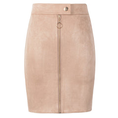 Vintage Style  Front Zipper Button Suede Mini Pencil Skirt