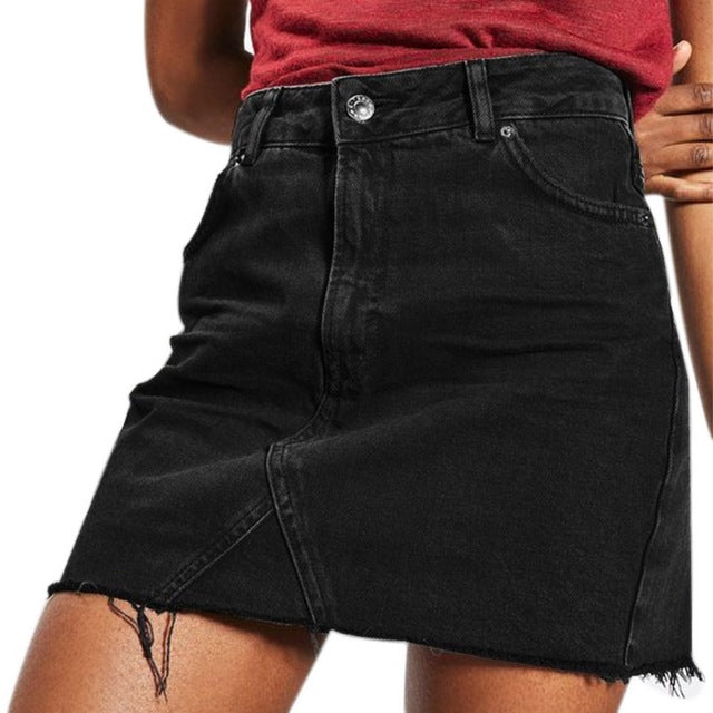 Basic Pocket Blue Ripped Casual Mini Denim Skirt