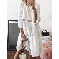 Boho Solid Crew Neck Hollow Out Splice Dress