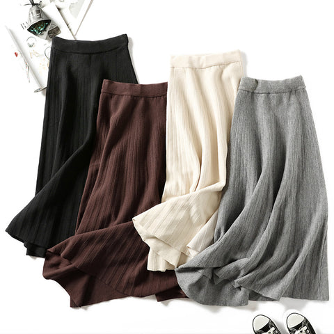 Knitted long skirt winter warm sweater stripe A-line maxi skirts