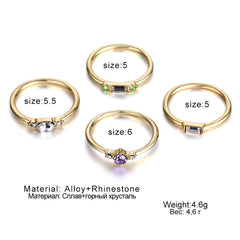 4 Pcs/set Crystal Zircon Gold Ring Set Vintage Bohemian