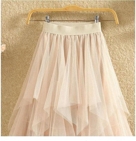 irregular Tulle Skirts Fashion Elastic High Waist Mesh Tutu Skirt
