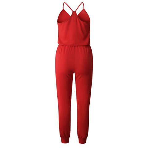 Sexy Spaghetti Cross Strap Lace Up Pocket Jumpsuit