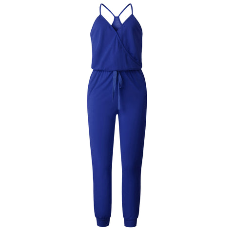 Sexy Spaghetti Cross Strap Lace Up Pocket Jumpsuit