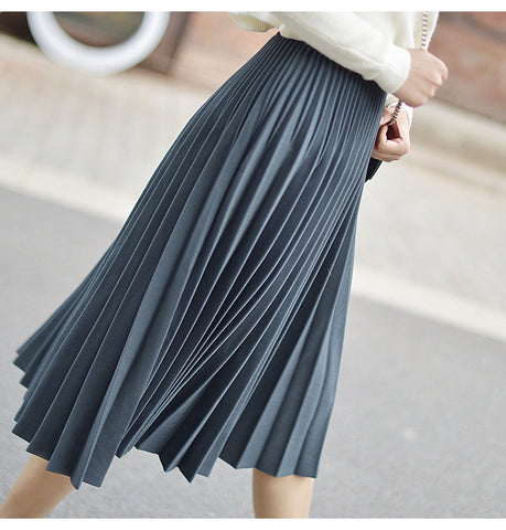 Elegant Pleated Skirt High Waist White Long Skirt