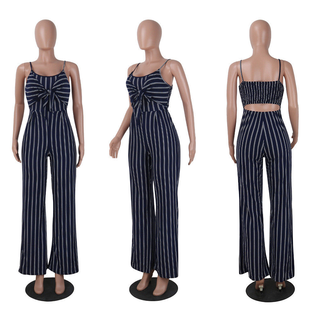 Fashion Sexy Summer Party Stripe Sleeveless Jumpsuit