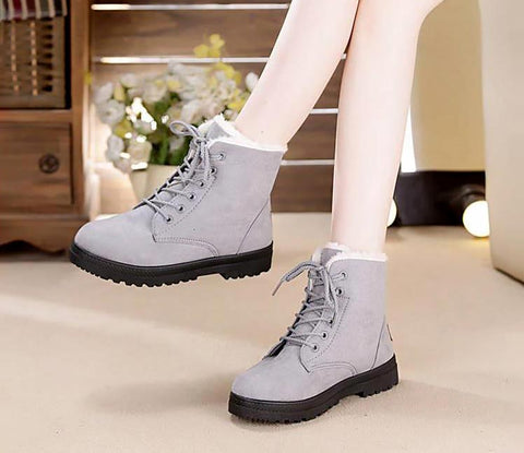 Classic Women Snow Boots Winter Boots Women Lace-Up Flat Heel Ankle Boots