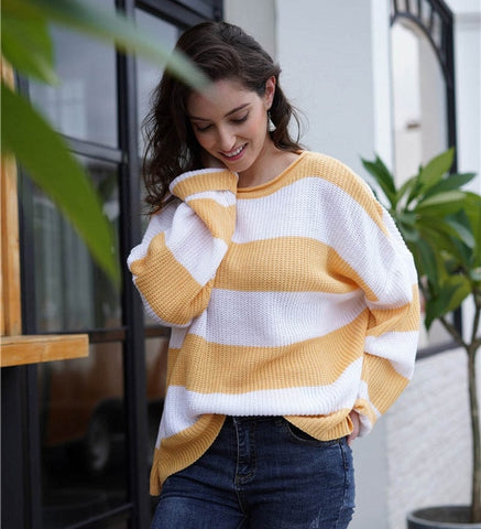 Striped Loose Ladies Pullover Knit Sweater
