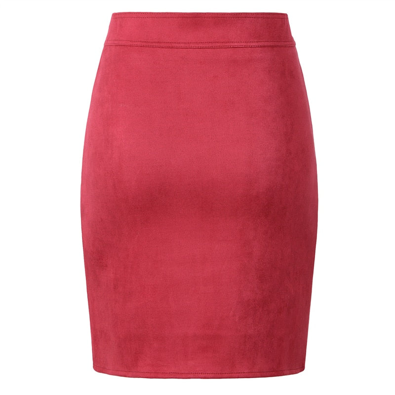 Vintage Style  Front Zipper Button Suede Mini Pencil Skirt