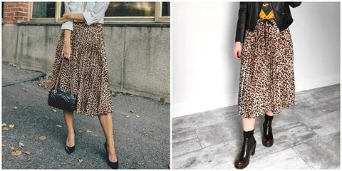 Vintage leopard print pleated punk rock midi skirt