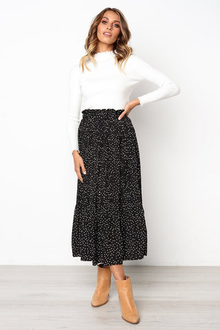 Dots Floral Print Pleated Midi Skirt