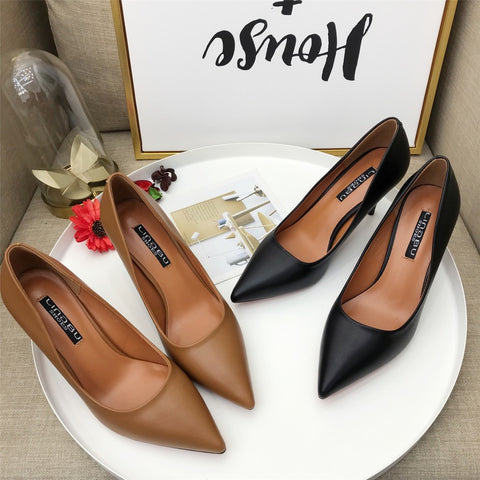 Fashion PU Leather High Heels Pumps Pointed Toe Work Pump Shoes