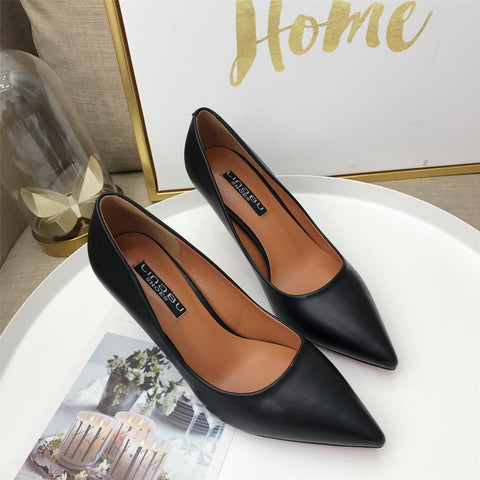 Fashion PU Leather High Heels Pumps Pointed Toe Work Pump Shoes