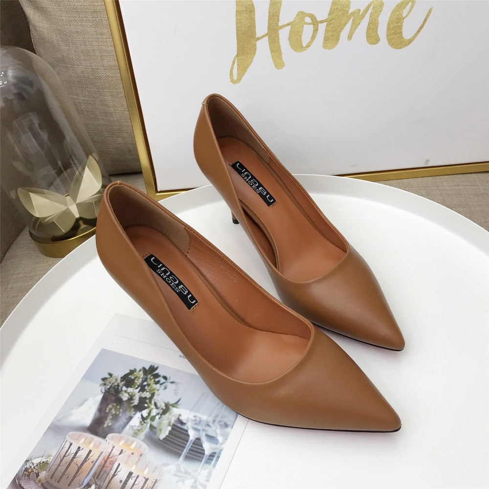 Fashion PU Leather High Heels Pumps Pointed Toe Work Pump Shoes