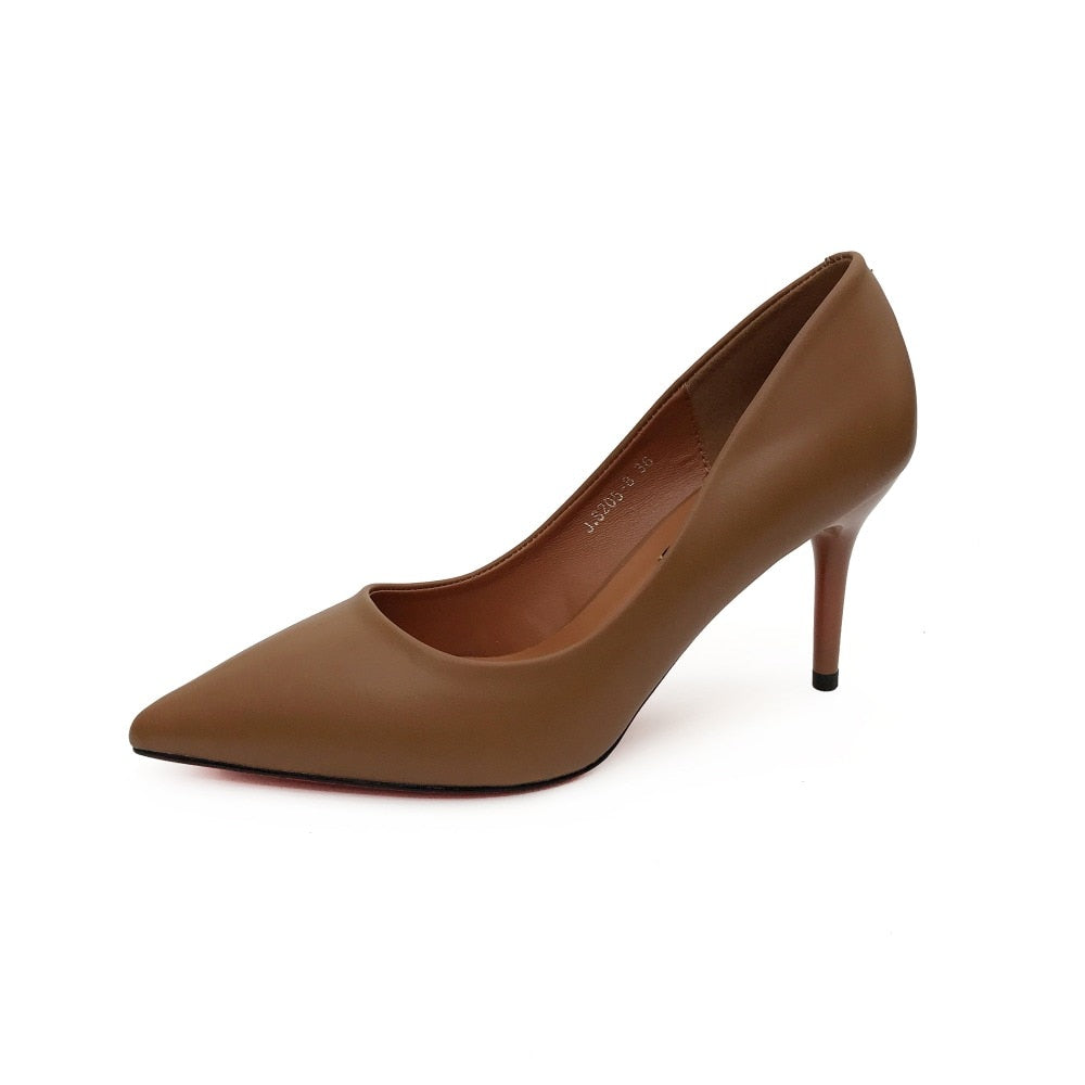 Fashion PU Leather High Heels Pumps Pointed Toe Work Pump Shoes