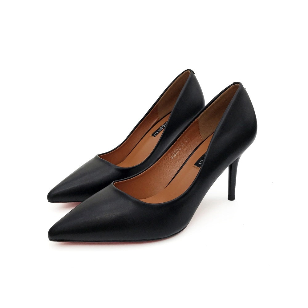 Fashion PU Leather High Heels Pumps Pointed Toe Work Pump Shoes