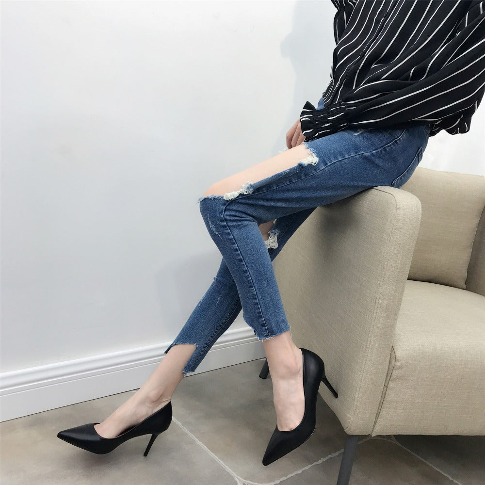 Fashion PU Leather High Heels Pumps Pointed Toe Work Pump Shoes
