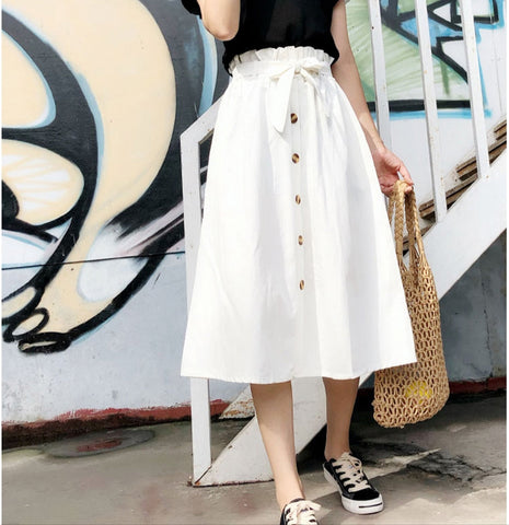 Midi Knee Length Elegant Button High Waist Skirt