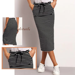 Drawstring Waist Horizon Striped Skirt Streetwear Casual Pencil Skirt