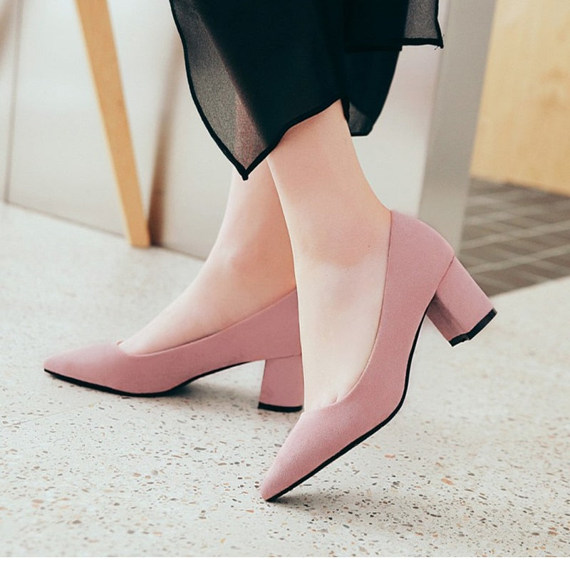 Thick High Heels Pumps Pointed Toe Work Shoes