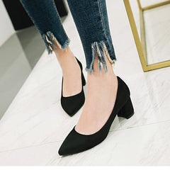 Thick High Heels Pumps Pointed Toe Work Shoes