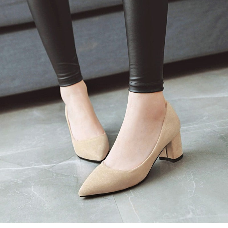 Thick High Heels Pumps Pointed Toe Work Shoes