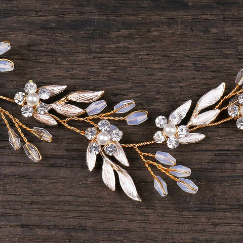 Vintage Gold Headbands Hair Ornaments Leaves Rhinestone Flower