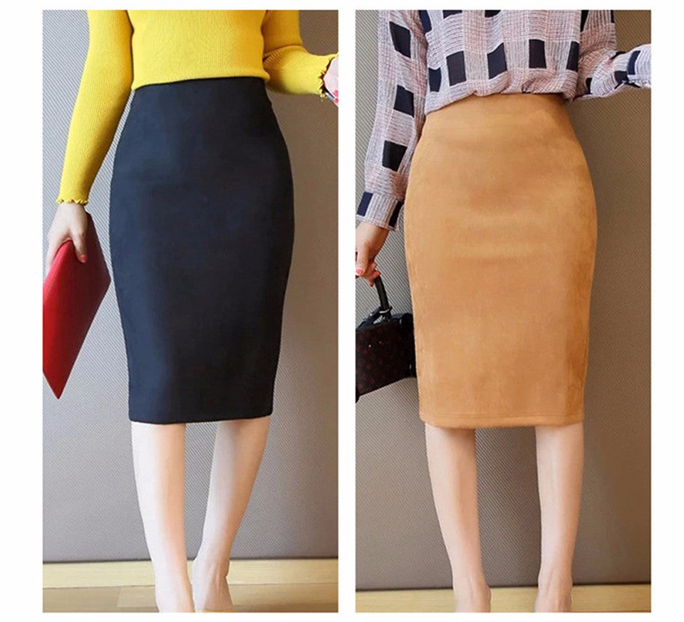 Sexy Multi Color Suede Midi Pencil Skirt